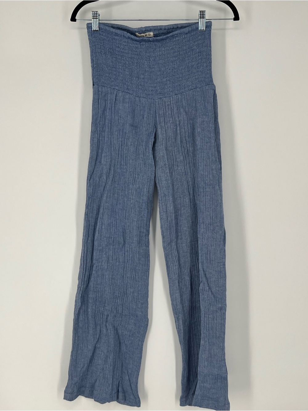 Natura High-Waist Ribbed Wide-Leg Pants in Dusty Blue